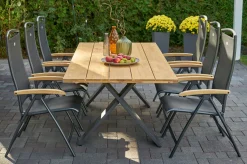 HARTMAN Xanadu / Raffaelo Garten-Essgruppe, xerix/anthrazit, Alu/Teakholz, 6 Klappstühle, Tisch 220 x 100 cm