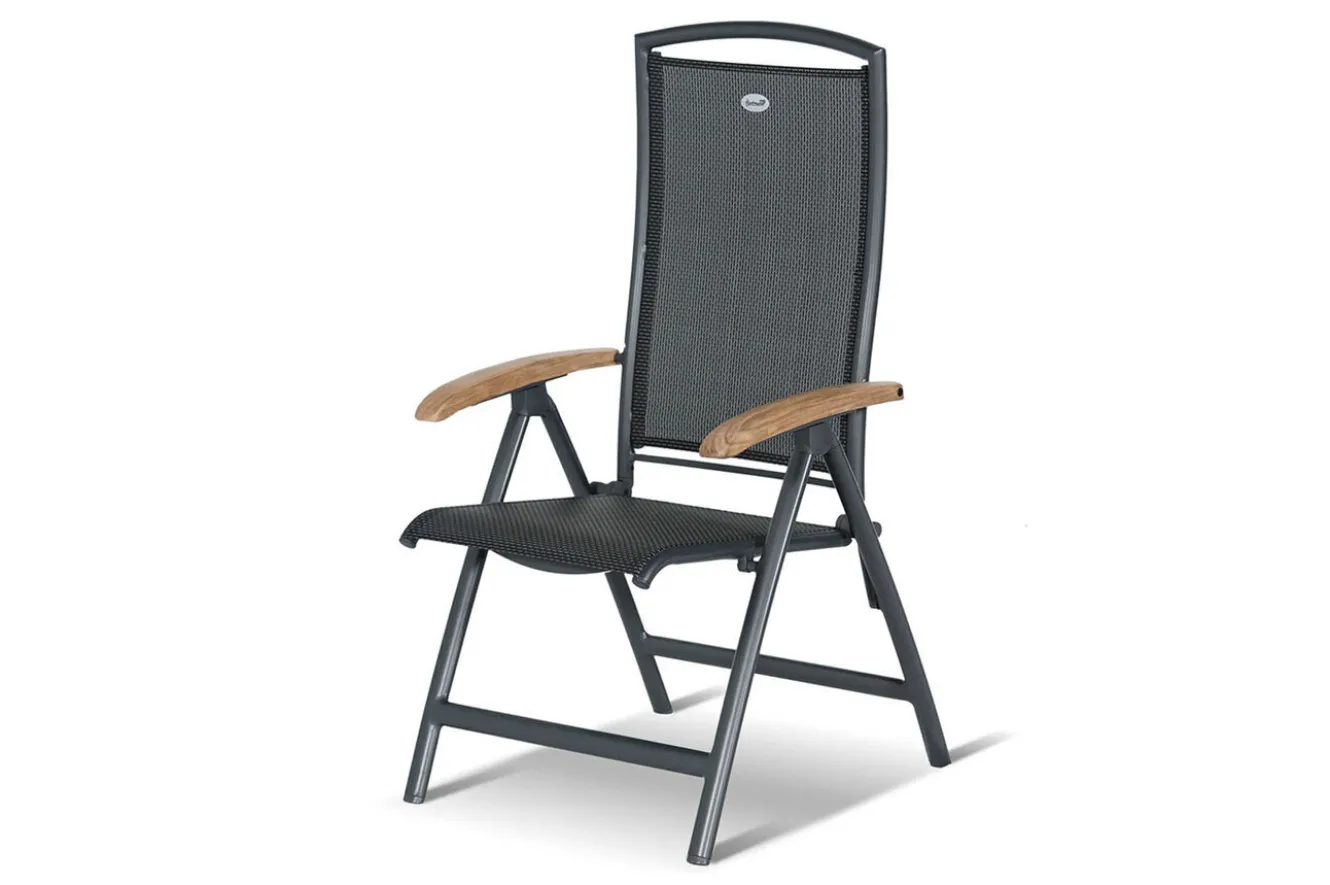 HARTMAN Xanadu / Raffaelo Garten-Essgruppe, xerix/natur, Alu/Teak/Glaskeramik, 6 Klappstühle, 160/220x100cm, Teak Armlehnen
