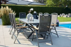 HARTMAN Xanadu / Raffaelo Garten-Essgruppe, xerix/natur, Alu/Teak/Glaskeramik, 8 Klappstühle, 160/220x100cm, Teak Armlehnen