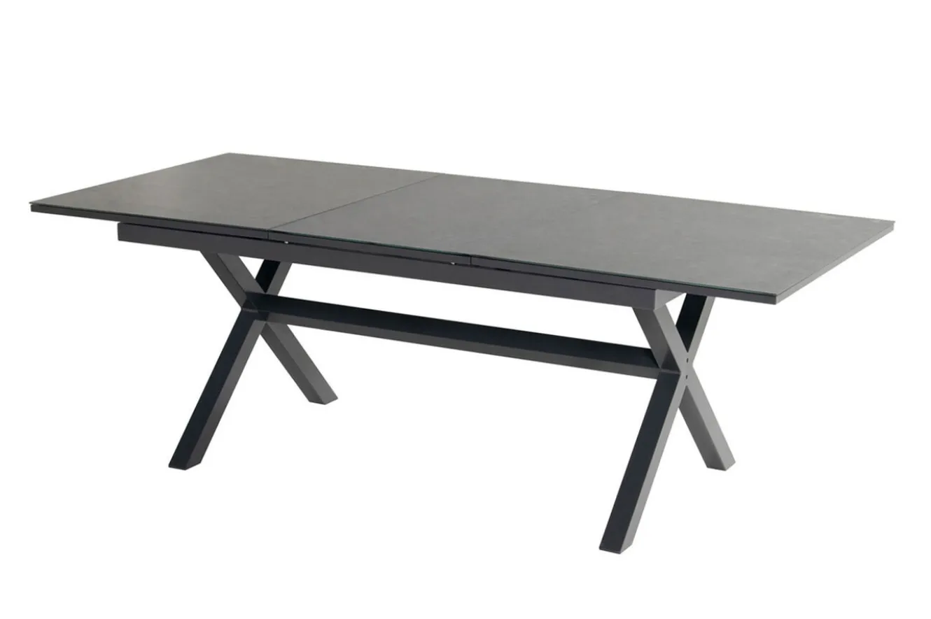 HARTMAN Xanadu / Raffaelo Garten-Essgruppe, xerix/natur, Alu/Teak/Glaskeramik, 6 Dining Sessel, 2 Klappstühle, 160/220x100cm, Teak Armlehnen