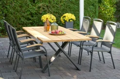 HARTMAN Xanadu / Raffaelo Garten-Essgruppe, xerix/anthrazit, Alu/Teakholz, 6 Stapelsessel, 220x100cm