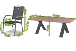 HARTMAN Xanadu / Raffaelo Garten-Essgruppe, xerix/anthrazit, Alu/Teakholz, 6 Stapelsessel, 220x100cm