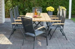 HARTMAN Xanadu / Raffaelo Garten-Essgruppe, xerix/anthrazit, Alu/Teakholz, 2 Stapelsessel, 6 Klappstühle, 220x100cm