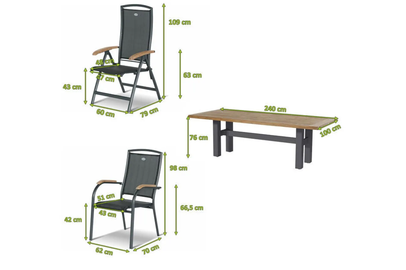 HARTMAN Yasmani/Raffaelo Garten-Essgruppe, xerix, Alu/Teakholz, 240x100cm, 6 Stapel-, 2 Klappstühle