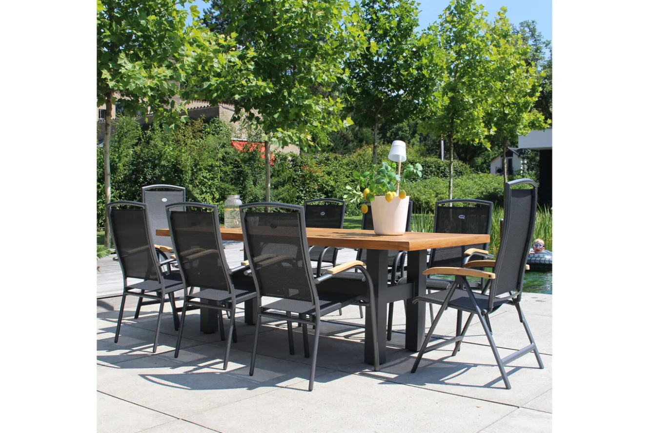 HARTMAN Yasmani/Raffaelo Garten-Essgruppe, xerix, Alu/Teakholz, 240x100cm, 6 Stapel-, 2 Klappstühle