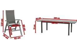 KETTLER Altura Garten-Essgruppe, anthrazit/anthrazit, Alu/Textilene, 180/240x90cm, 6 Klappstühle