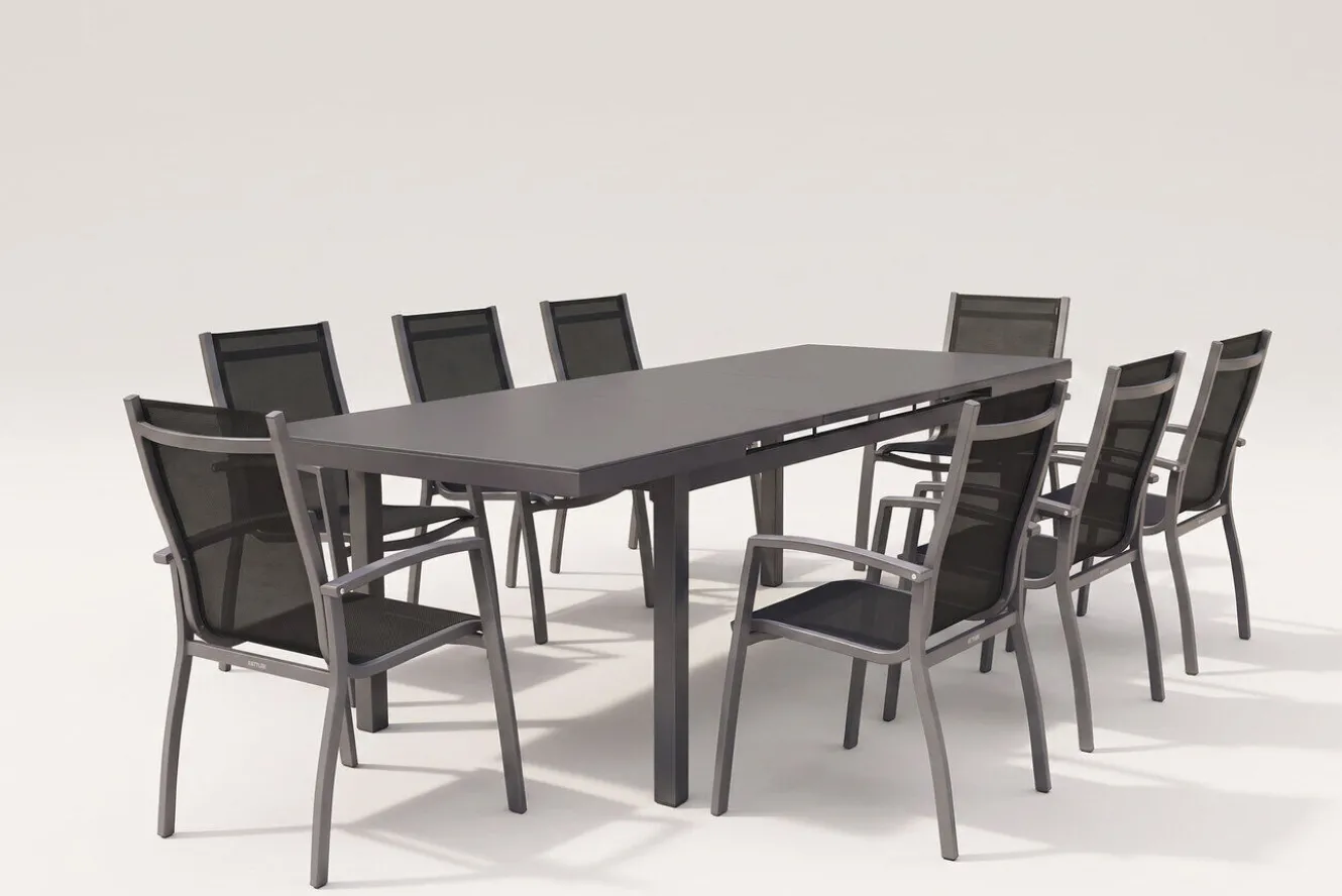KETTLER Altura Garten-Essgruppe, anthrazit, Alu/Textilene, Tisch 180/240x100cm, 8 Stapelsessel