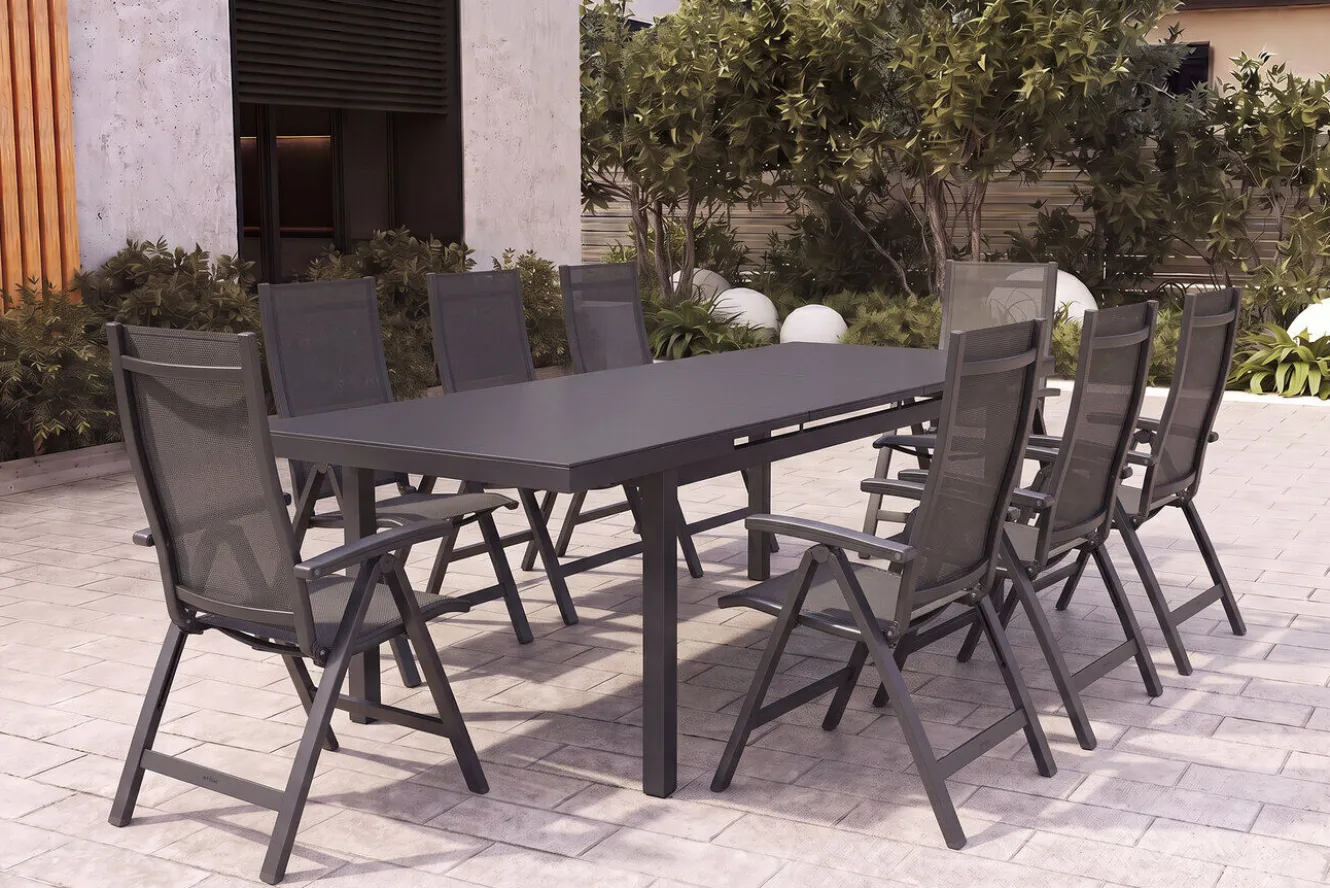 KETTLER Altura Garten-Essgruppe, anthrazit, Alu/Textilene, Tisch 180/240x100cm, 8 Klappstühle