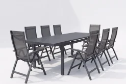 KETTLER Altura Garten-Essgruppe, anthrazit, Alu/Textilene, Tisch 180/240x100cm, 8 Klappstühle