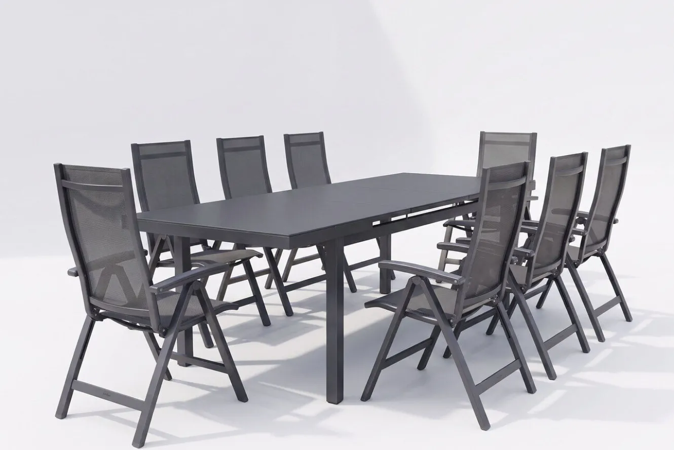 KETTLER Altura Garten-Essgruppe, anthrazit, Alu/Textilene, Tisch 180/240x100cm, 8 Klappstühle