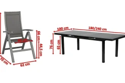 KETTLER Altura Garten-Essgruppe, anthrazit, Alu/Textilene, Tisch 180/240x100cm, 8 Klappstühle