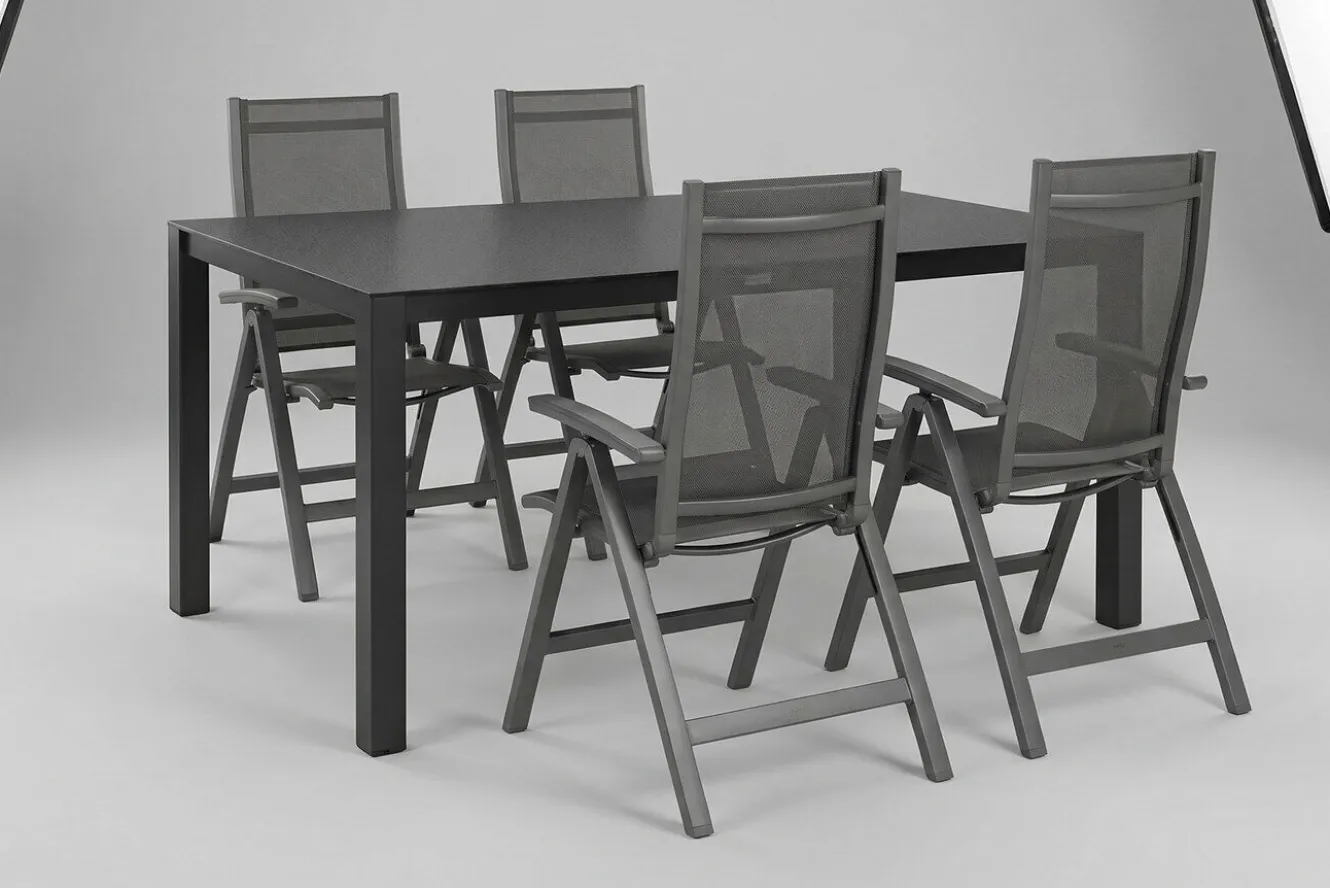 KETTLER Altura Garten-Essgruppe, anthrazit, Alu/Spraystone/Textil, 160 x 95 cm, 4 Klappstühle