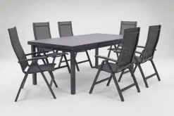 KETTLER Altura Garten-Essgruppe, anthrazit, Alu/Textilene, Tisch 180/240x100cm, 6 Klappstühle