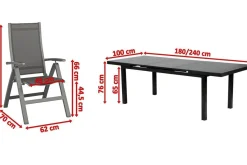 KETTLER Altura Garten-Essgruppe, anthrazit, Alu/Textilene, Tisch 180/240x100cm, 6 Klappstühle