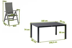 KETTLER Altura Garten-Essgruppe, anthrazit, Alu/Spraystone/Textil, 160 x 95 cm, 6 Klappstühle