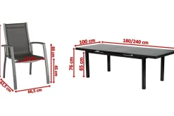 KETTLER Altura Garten-Essgruppe, anthrazit, Alu/Textilene, Tisch 180/240x100cm, 6 Stapelsessel