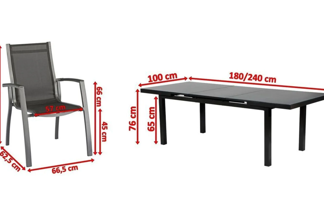 KETTLER Altura Garten-Essgruppe, anthrazit, Alu/Textilene, Tisch 180/240x100cm, 6 Stapelsessel