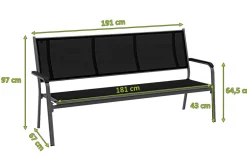 KETTLER BasicPlus 3er Bank, anthrazit, Alu/Textilene, 67x97x191, 0310612-7000
