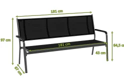 KETTLER BasicPlus 3er Bank, anthrazit, Alu/Textilene, 67x97x191, 0310612-7000