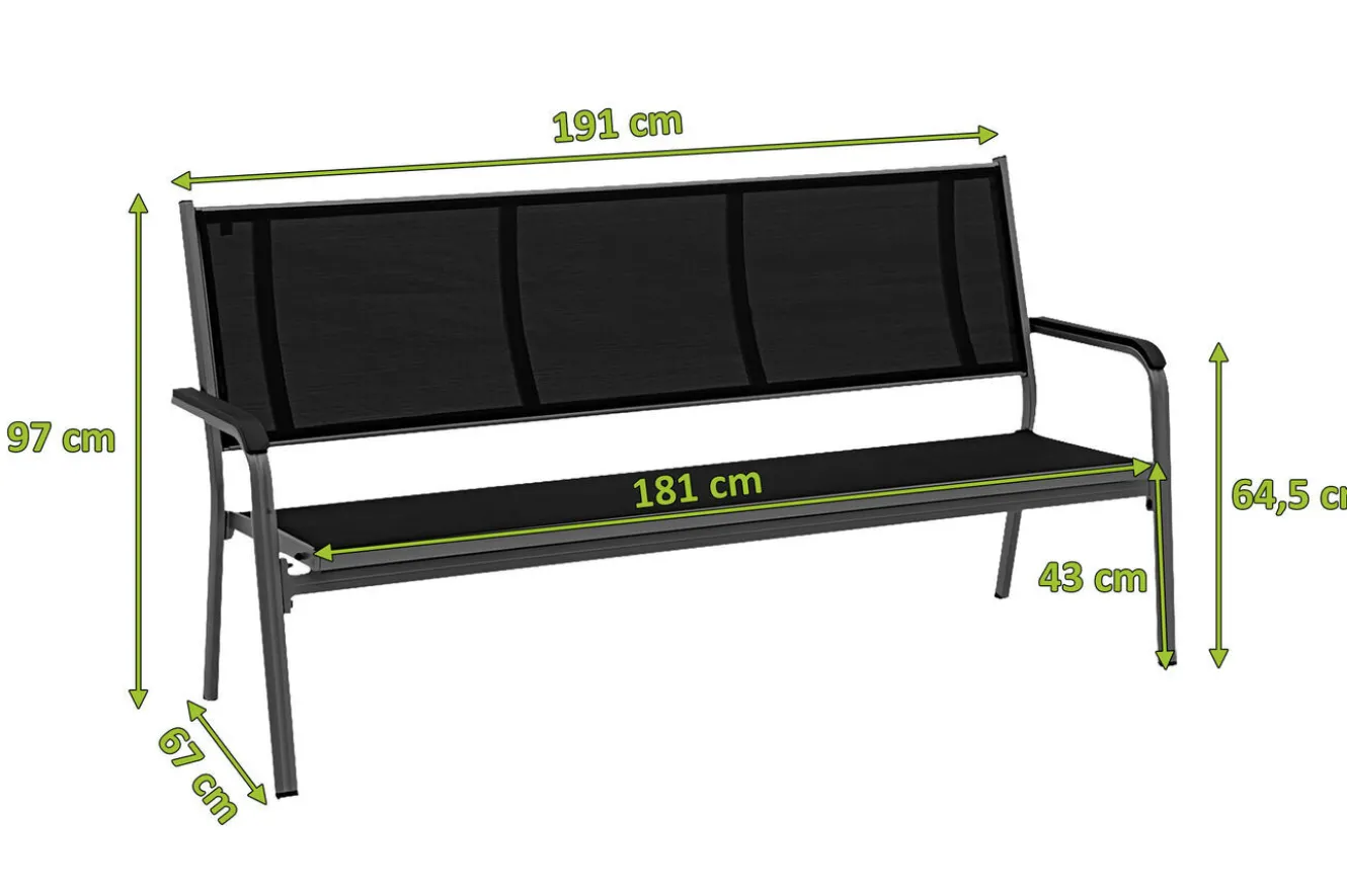 KETTLER BasicPlus 3er Bank, anthrazit, Alu/Textilene, 67x97x191, 0310612-7000