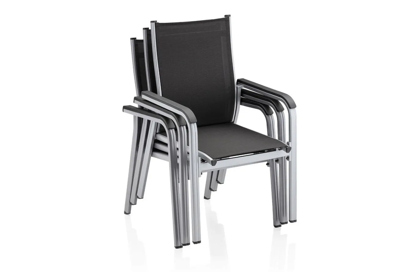 Kettler BasicPlus 4er-Set Stapelsessel, silber/anthrazit, 0301205-0000