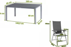 KETTLER BasicPlus Garten-Essgruppe, silber/anthrazit, Alu/Spraystone/Textil, 160 x 95 cm, 4 Klappstühle