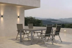 KETTLER BasicPlus Garten-Essgruppe, silber/anthrazit, Alu/Spraystone/Textil, 160 x 95 cm, 4 Klappstühle