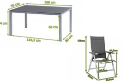 KETTLER BasicPlus Garten-Essgruppe, silber/anthrazit, Alu/Spraystone/Textil, 160 x 95 cm, 4 Klappstühle