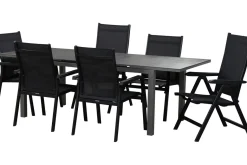 KETTLER Basic Plus Garten-Essgruppe, anthrazit/anthrazit, Alu/Textilene, 180/240x90cm, 4 Stapel-, 2 Klappstühle
