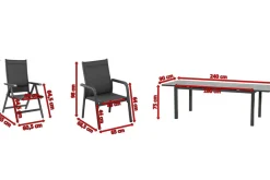KETTLER Basic Plus Garten-Essgruppe, anthrazit/anthrazit, Alu/Textilene, 180/240x90cm, 4 Stapel-, 2 Klappstühle