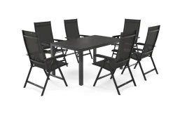 KETTLER BasicPlus Garten-Essgruppe, anthrazit, Alu/Spraystone/Textil, 160 x 95 cm, 6 Klappstühle