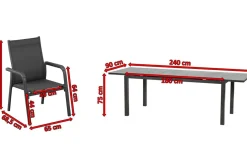 KETTLER Basic Plus Garten-Essgruppe, anthrazit/anthrazit, Alu/Textilene, 180/240x90cm, 6 Stapelsessel