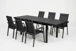 KETTLER BasicPlus Garten-Essgruppe, anthrazit, Alu/Textilene, Tisch 180/240x100cm, 6 Stapelsessel