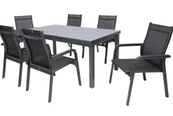 KETTLER BasicPlus Garten-Essgruppe, anthrazit, Alu/Textilene, Tisch 180/240x100cm, 6 Stapelsessel