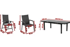 KETTLER BasicPlus Garten-Essgruppe, anthrazit, Alu/Textilene, Tisch 180/240x100cm, 4 Stapel-, 2 Klappstühle