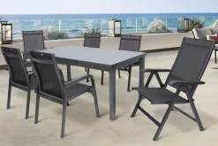 KETTLER BasicPlus Garten-Essgruppe, anthrazit, Alu/Textilene, Tisch 180/240x100cm, 4 Stapel-, 2 Klappstühle