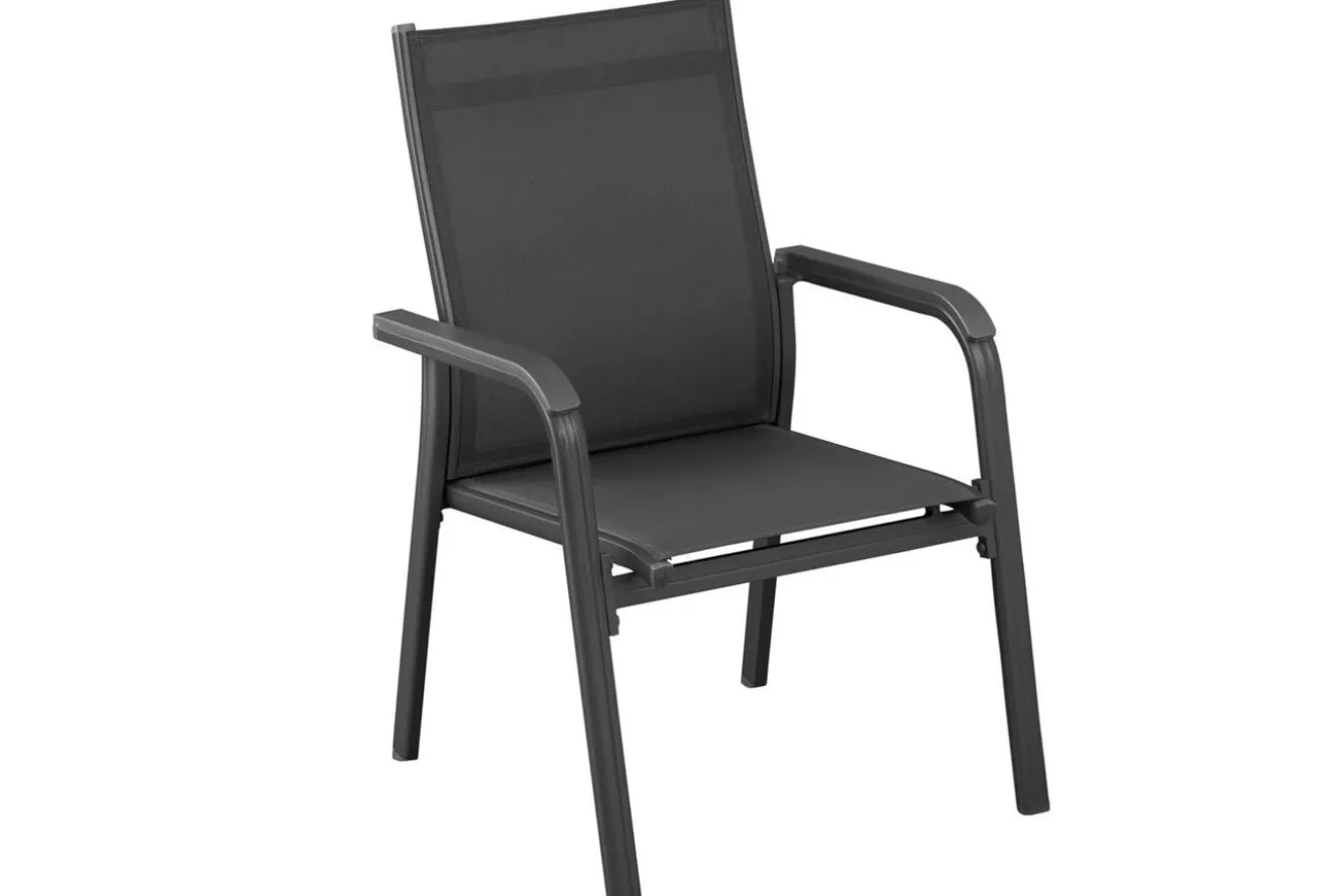 KETTLER BasicPlus Garten-Essgruppe, anthrazit, Alu/Textilene, Tisch 180/240x100cm, 4 Stapel-, 2 Klappstühle