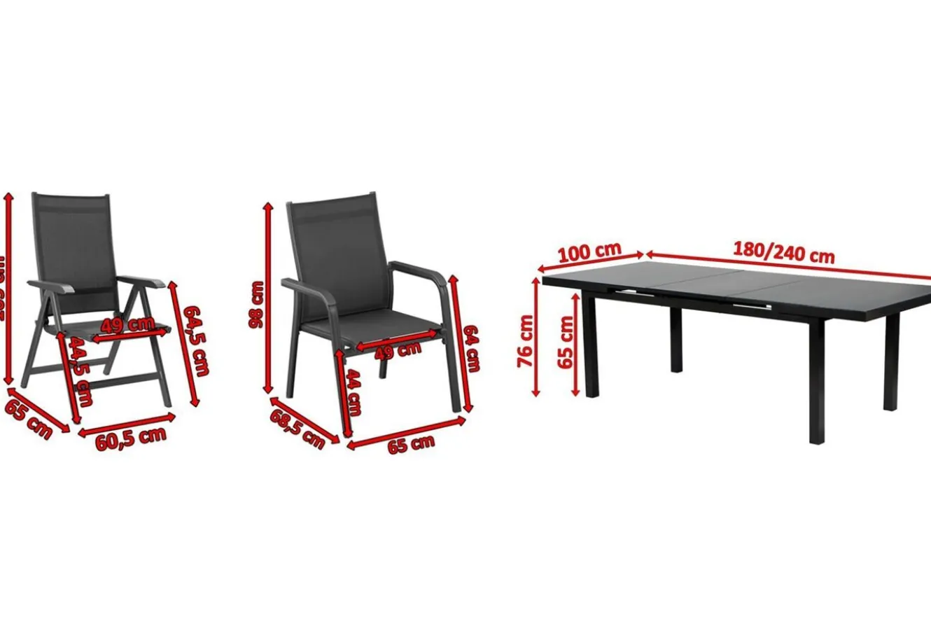 KETTLER BasicPlus Garten-Essgruppe, anthrazit, Alu/Textilene, Tisch 180/240x100cm, 4 Stapel-, 2 Klappstühle