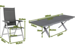 KETTLER BasicPlus Garten-Essgruppe, silber / anthrazit, Alu / Spraystone / Textil, Tisch 180/280x100cm, 8 Klappstühle