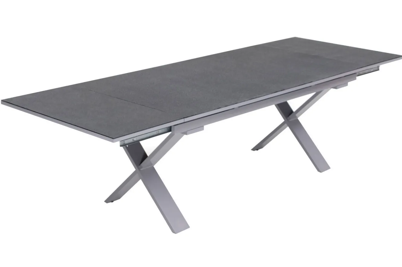 KETTLER BasicPlus Garten-Essgruppe, silber / anthrazit, Alu / Spraystone / Textil, Tisch 180/280x100cm, 8 Klappstühle