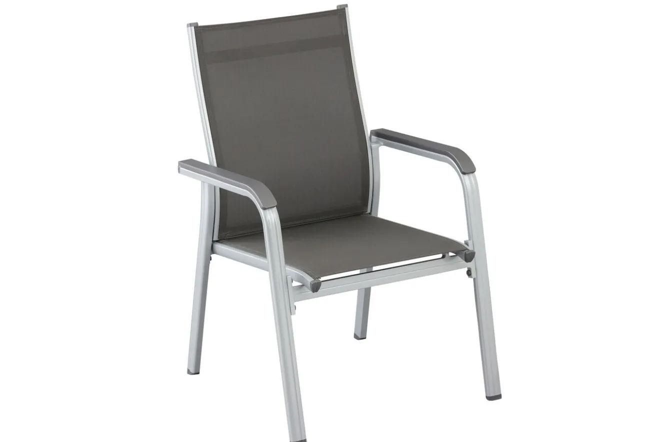 KETTLER BasicPlus Garten-Essgruppe, silber/anthrazit, Alu/Spraystone/Textil, 160x95 cm, 4 Stapelsessel