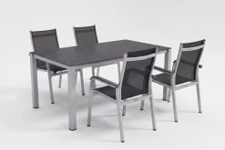 KETTLER BasicPlus Garten-Essgruppe, silber/anthrazit, Alu/Spraystone/Textil, 160x95 cm, 4 Stapelsessel
