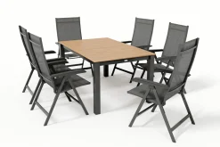 KETTLER BasicPlus Garten-Essgruppe mit 6 Sesseln & Tisch, anthrazit matt, Alu/Textilene, ausziehbar & klappbar