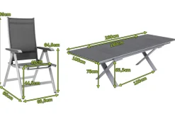 KETTLER BasicPlus Garten-Essgruppe, silber / anthrazit, Alu / Spraystone / Textil, Tisch 180/280x100cm, 10 Klappstühle