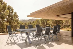 KETTLER BasicPlus Garten-Essgruppe, silber / anthrazit, Alu / Spraystone / Textil, Tisch 180/280x100cm, 10 Klappstühle