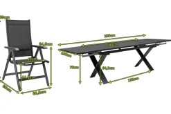 KETTLER BasicPlus Garten-Essgruppe, anthrazit, Alu / Spraystone / Textil, Tisch 180/280x100cm, 10 Klappstühle