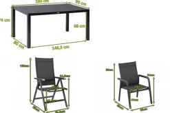 KETTLER BasicPlus Garten-Essgruppe, anthrazit, Alu/Spraystone/Textil, 160 x 95 cm, 4 Stapelsessel, 2 Klappstühle