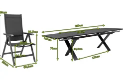 KETTLER BasicPlus Garten-Essgruppe, anthrazit, Alu / Spraystone / Textil, Tisch 180/280x100cm, 6 Klappstühle