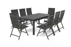 KETTLER BasicPlus Garten-Essgruppe, 8 Personen, ausziehbarer Tisch 180–240 cm, Aluminium/Textilene