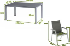 KETTLER BasicPlus Garten-Essgruppe, silber/anthrazit, Alu/Spraystone/Textil, 160x95 cm, 6 Stapelsessel